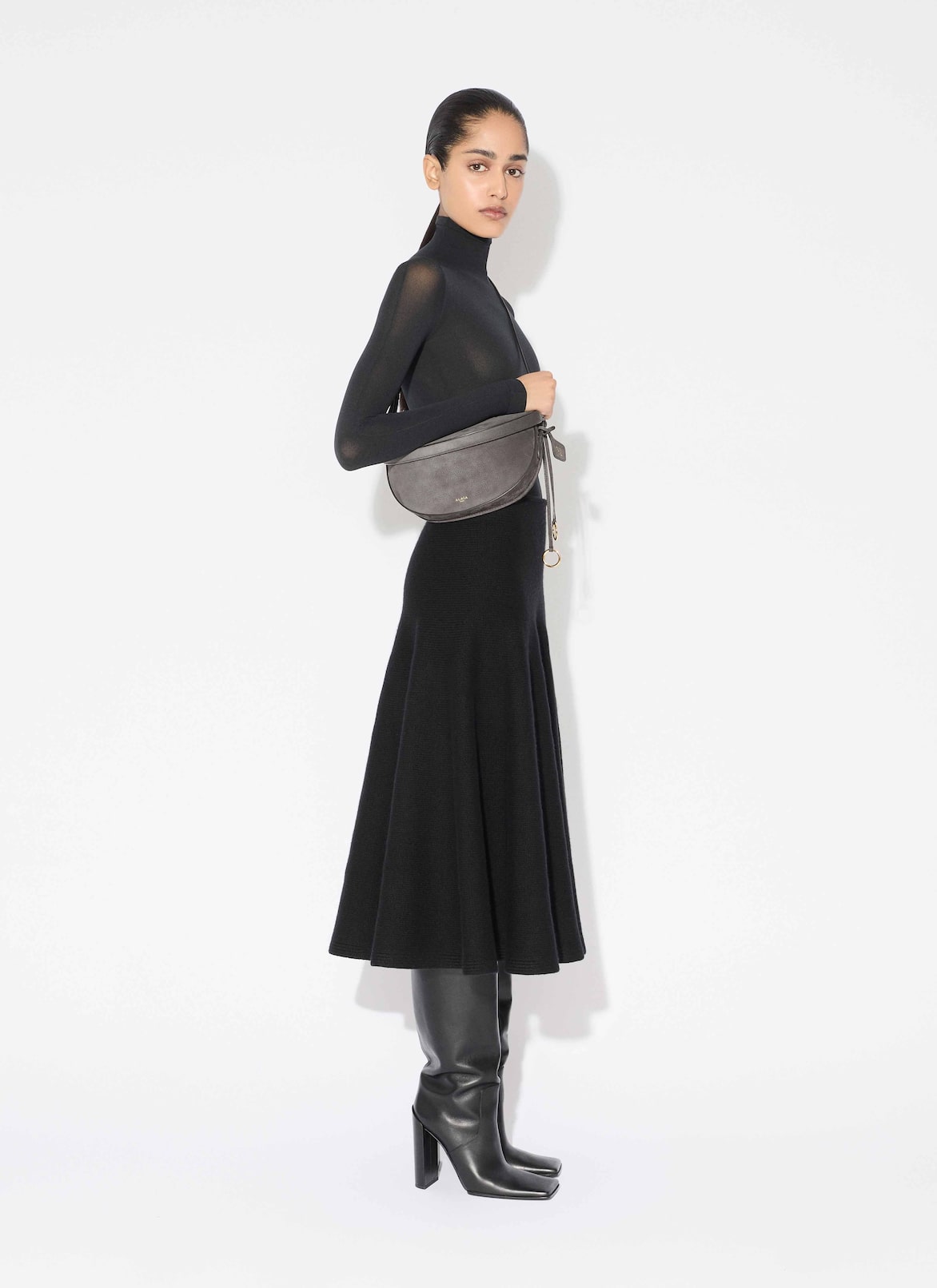 CASHMERE KNIT FLARE SKIRT ALAÏA BLACK CASHMERE KNIT FLARE SKIRT